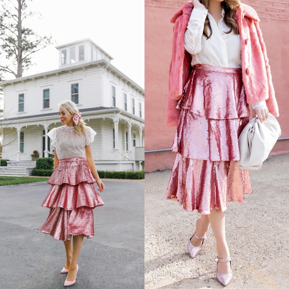 Rachel Parcell Pink Sequin Tiered Midi - Picture 7 of 17